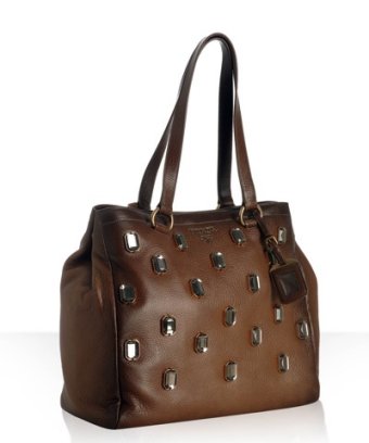 Brown leather jeweled bag