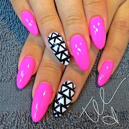 natural pointy nails pink and black
