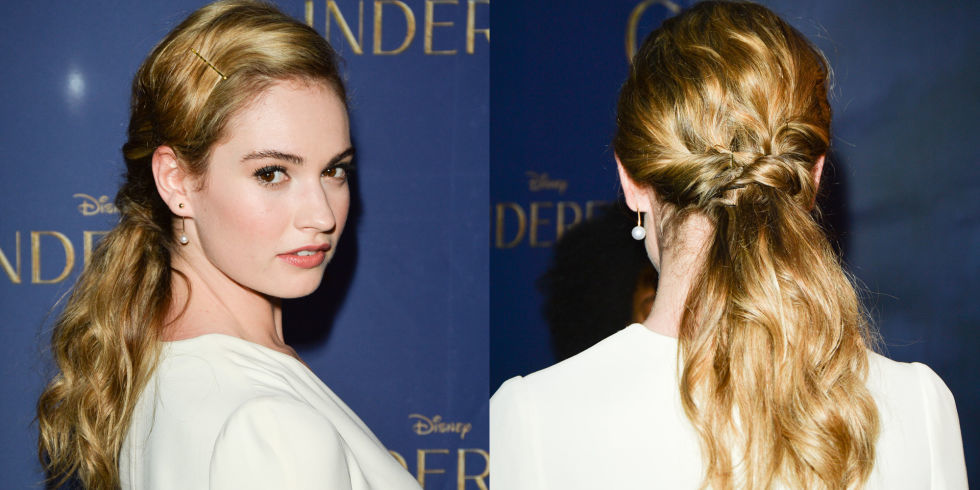 lily james criss crossing twists hair
