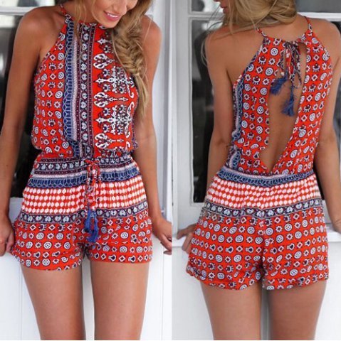 red and blue romper