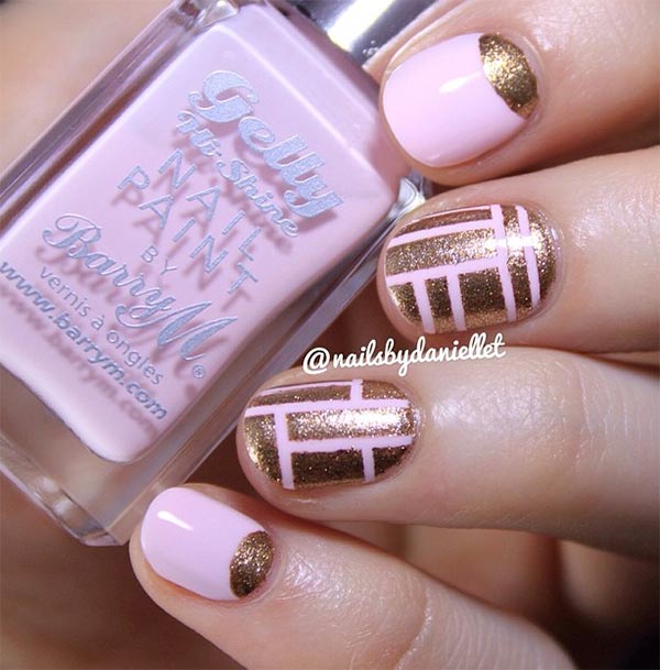 pink and gold nail designs for short nails