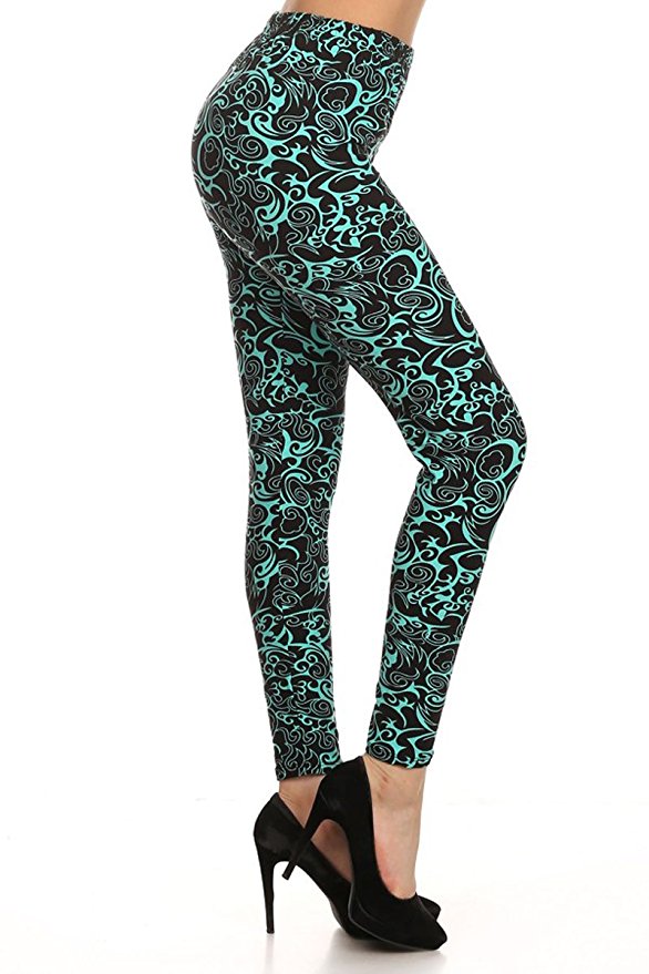 teal and black printed leggings