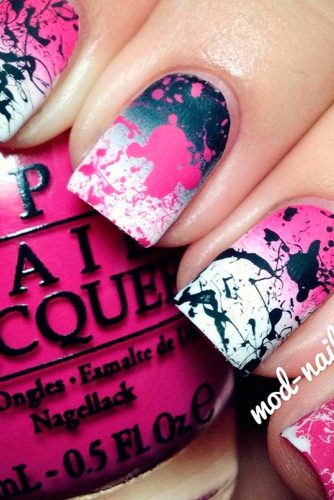 pink and black splatter nails