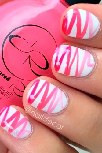 pink and white zig zag nails