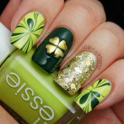 green irish nail design