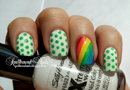 green polka dots rainbow nails