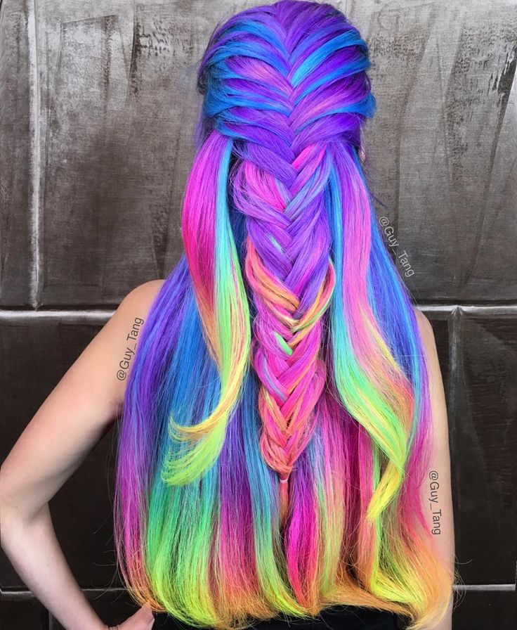 neon rainbow hair with braid