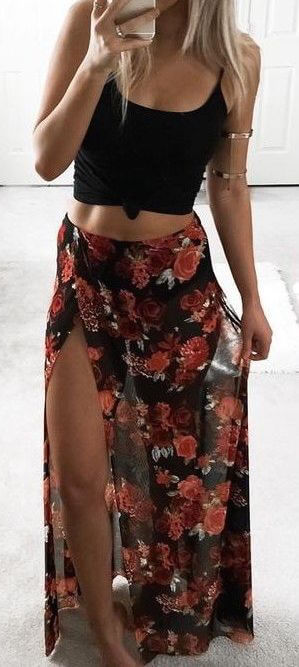 slit floral maxi skirt