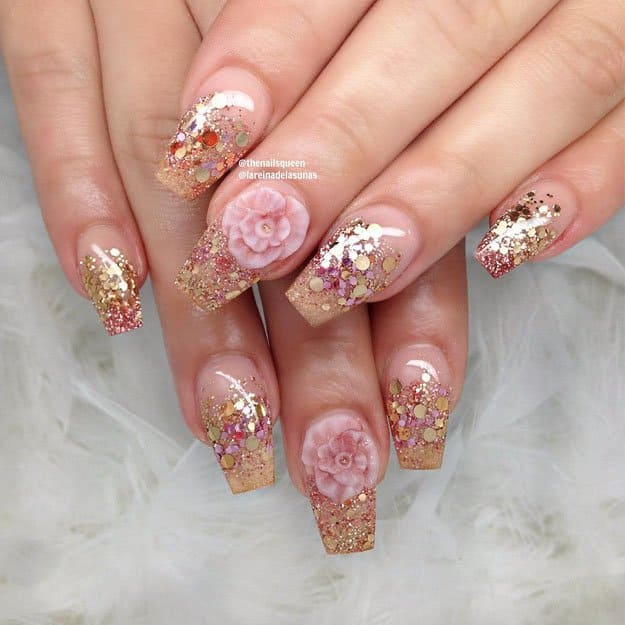 glittery rose nails