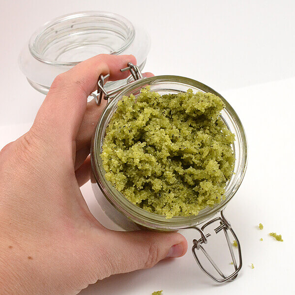green tea scrub in jar