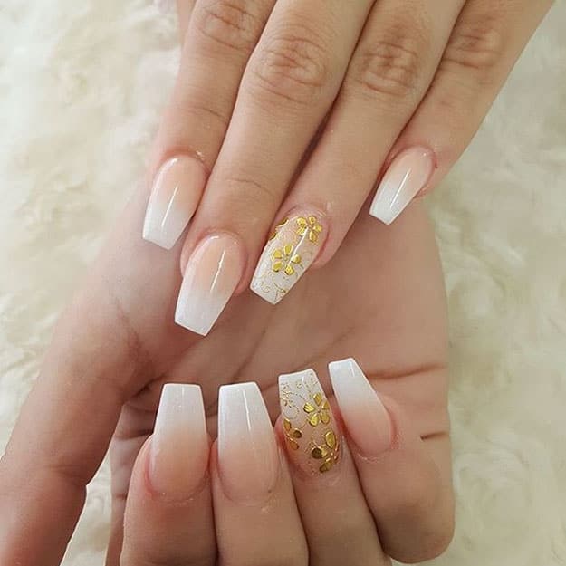 soft golden flowers nails