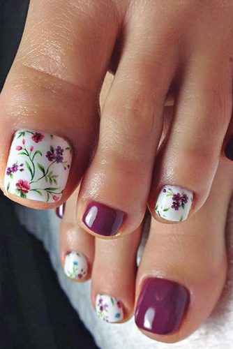 purple flowers toe nail design