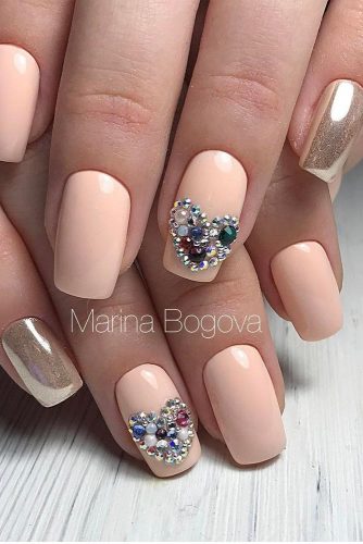 rhinestone heart nails