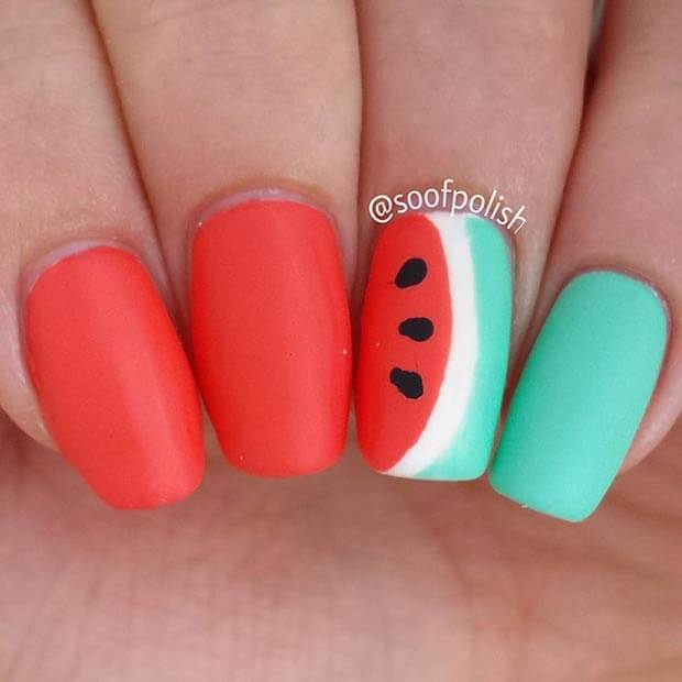 matte melon nails