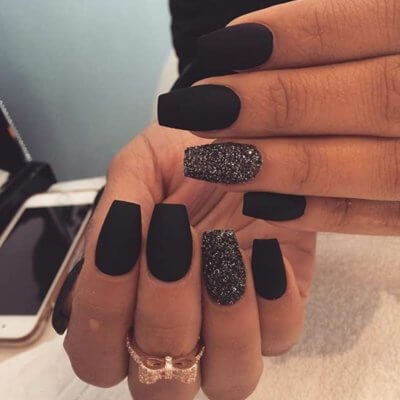 black and silver matte nails