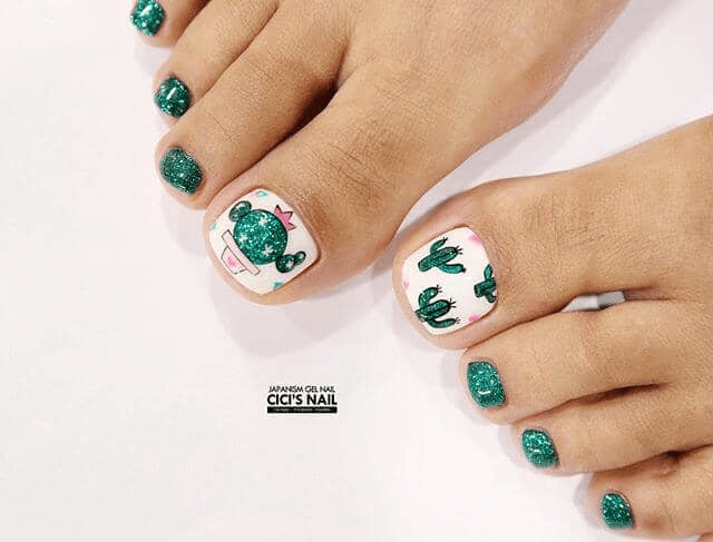 Cactus Toe Nail Design