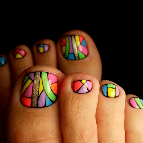 Colorful Abstract Toe Nail Design