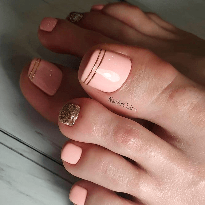 Pink and Gold Toe Nail Design