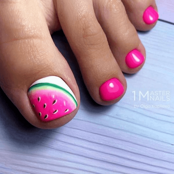 Watermelon Toe Nail Design