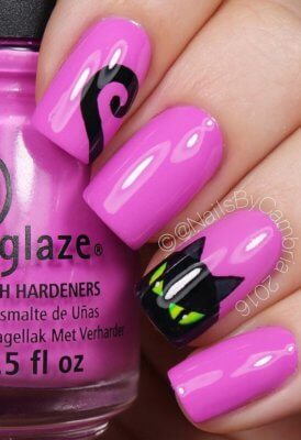 pink black cat nails