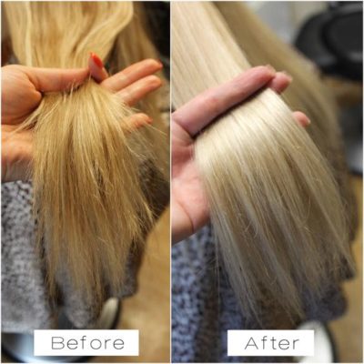 before and after damaged hair ends