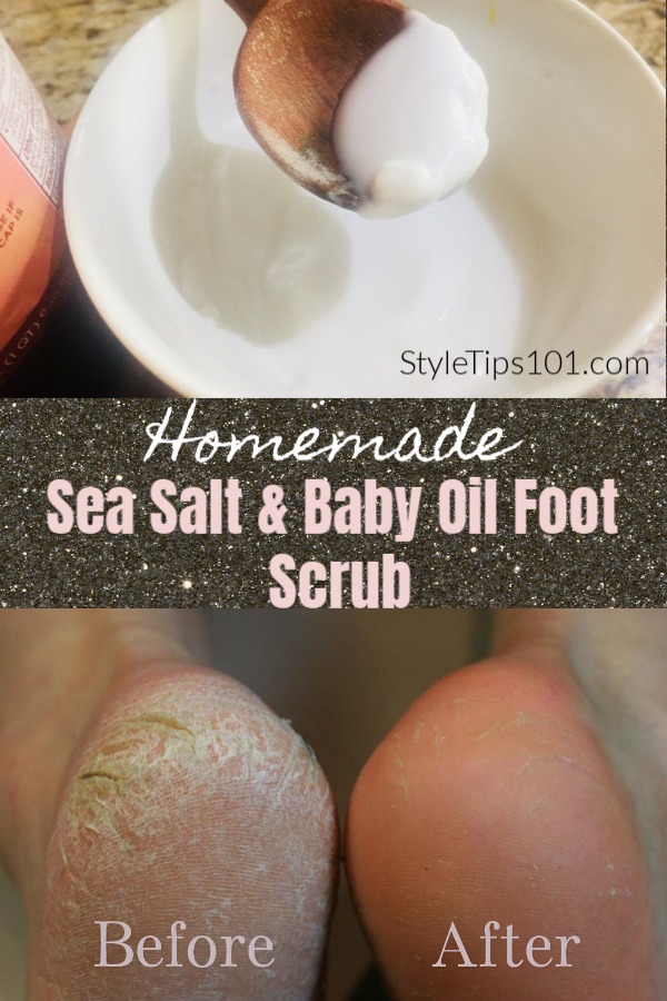 Sea salt and baby oil foot scrub